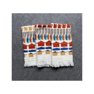 Vintage Stevens Kitchen Towels Set of 3 MCM Pots Pans Novelty Print Fringe USA